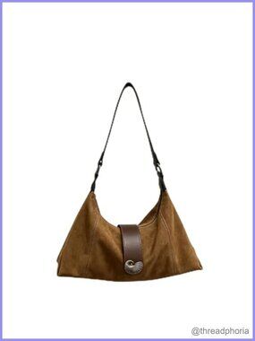 Suede Hobo Shoulder Bag for Women Trendy Tote Handbag